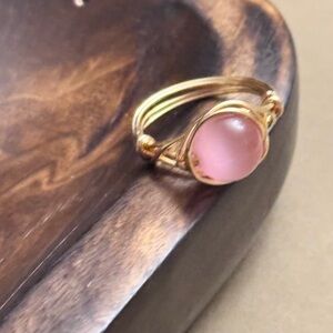 Elegant Pink cat eye  Gold Wire-Wrapped Ring all sizes